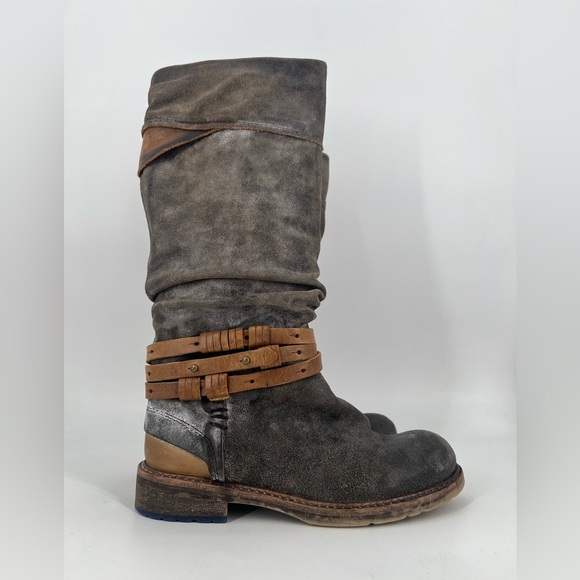 Felmini Premium Leather Weathered Distressed Western Multi Strap Knee High Boots - Picture 1 of 10